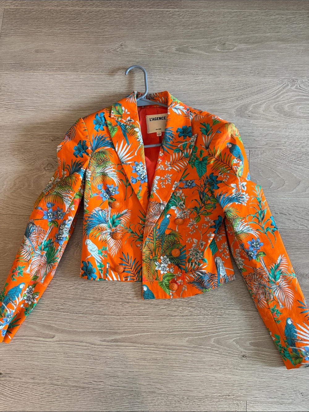 L'AGENCE Vibrant Orange Tropical Cropped Blazer